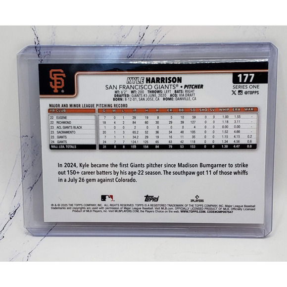 2025 Topps Series 1 Future Stars Kyle Harrison #177 Cactus Foil Giants - Picture 2 of 4